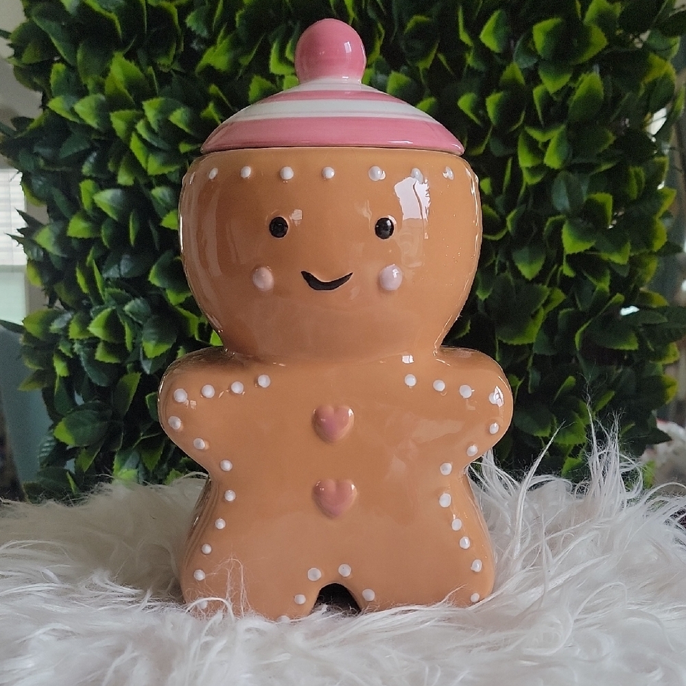 Global Design - Pink and White Gingerbread Cookie Jar